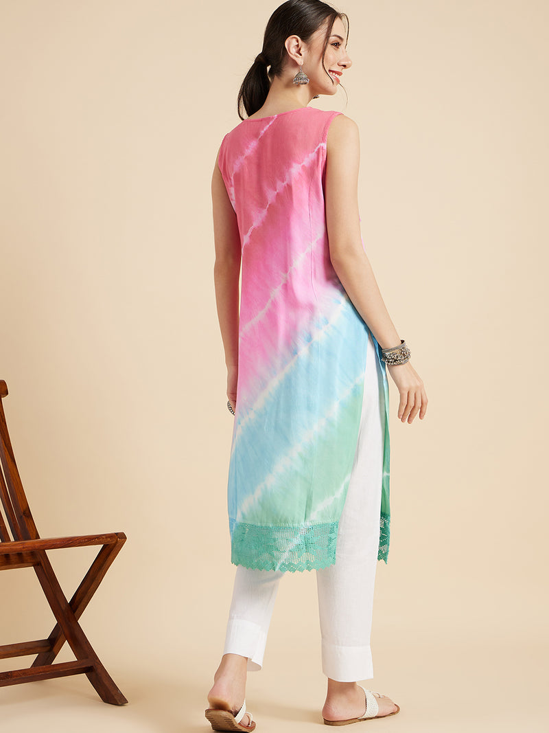 Pink Tie-Dye Straight Kurta Back