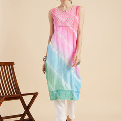 Pink Tie-Dye Straight Kurta Front