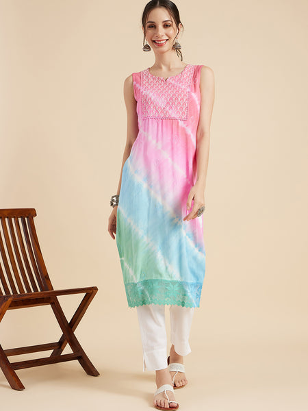 Pink Tie-Dye Straight Kurta Front