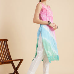Pink Tie-Dye Straight Kurta Side
