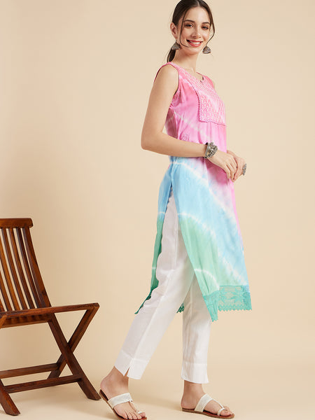 Pink Tie-Dye Straight Kurta Side