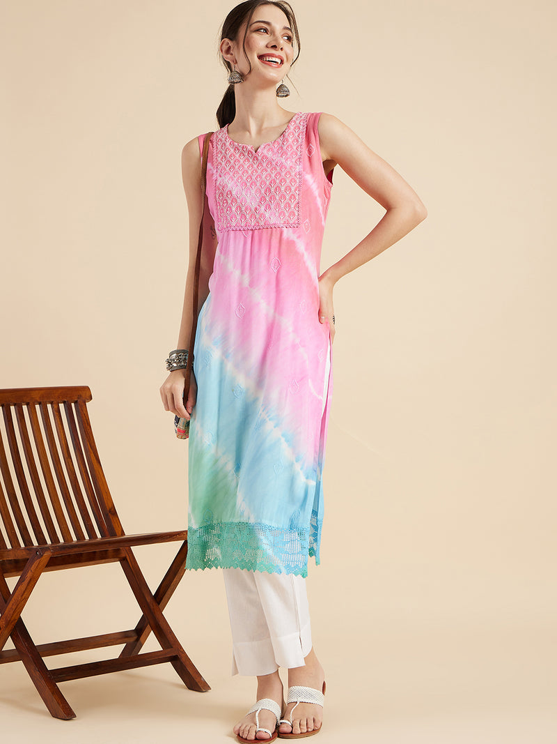 Pink Tie-Dye Straight Kurta Stand