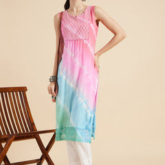 Pink Tie-Dye Straight Kurta Stand