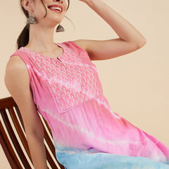 Pink Tie-Dye Straight Kurta Sitting