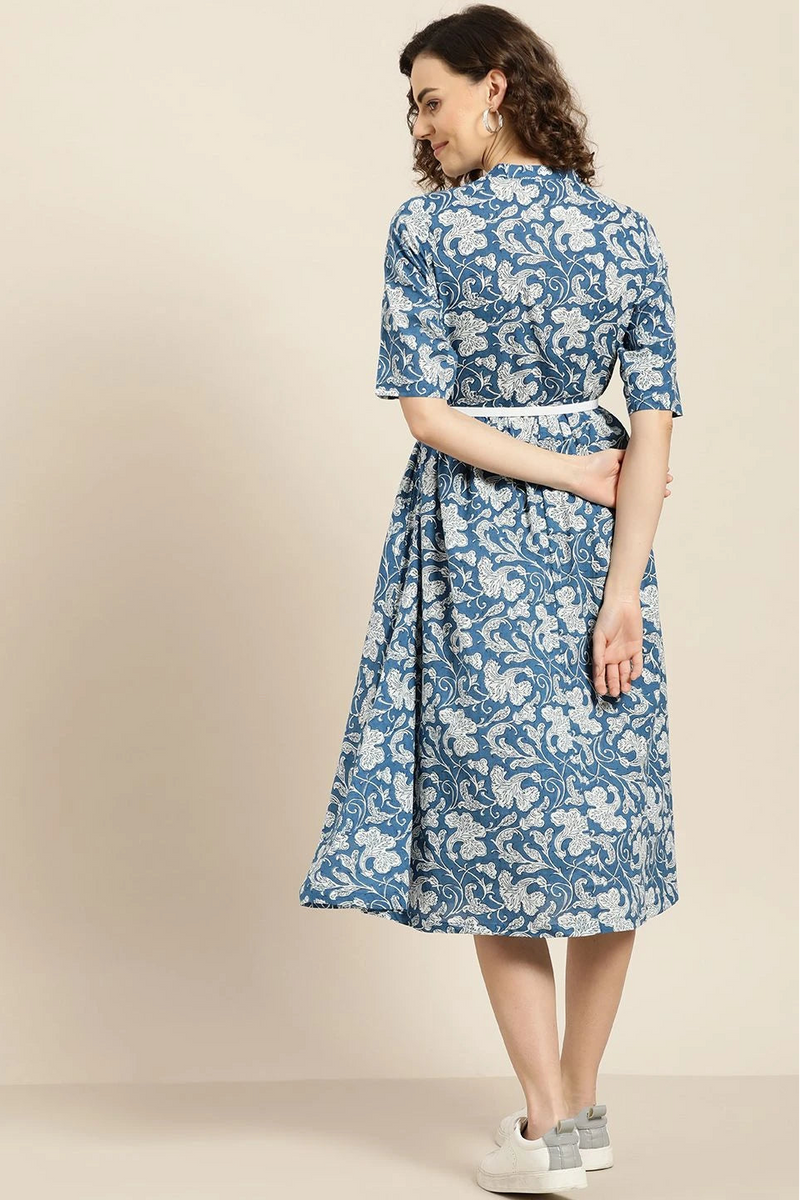 Back view printed midi dress
