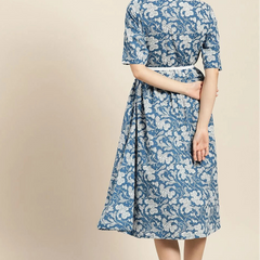 Back view printed midi dress
