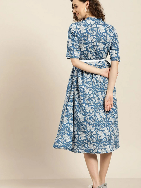 Back view printed midi dress
