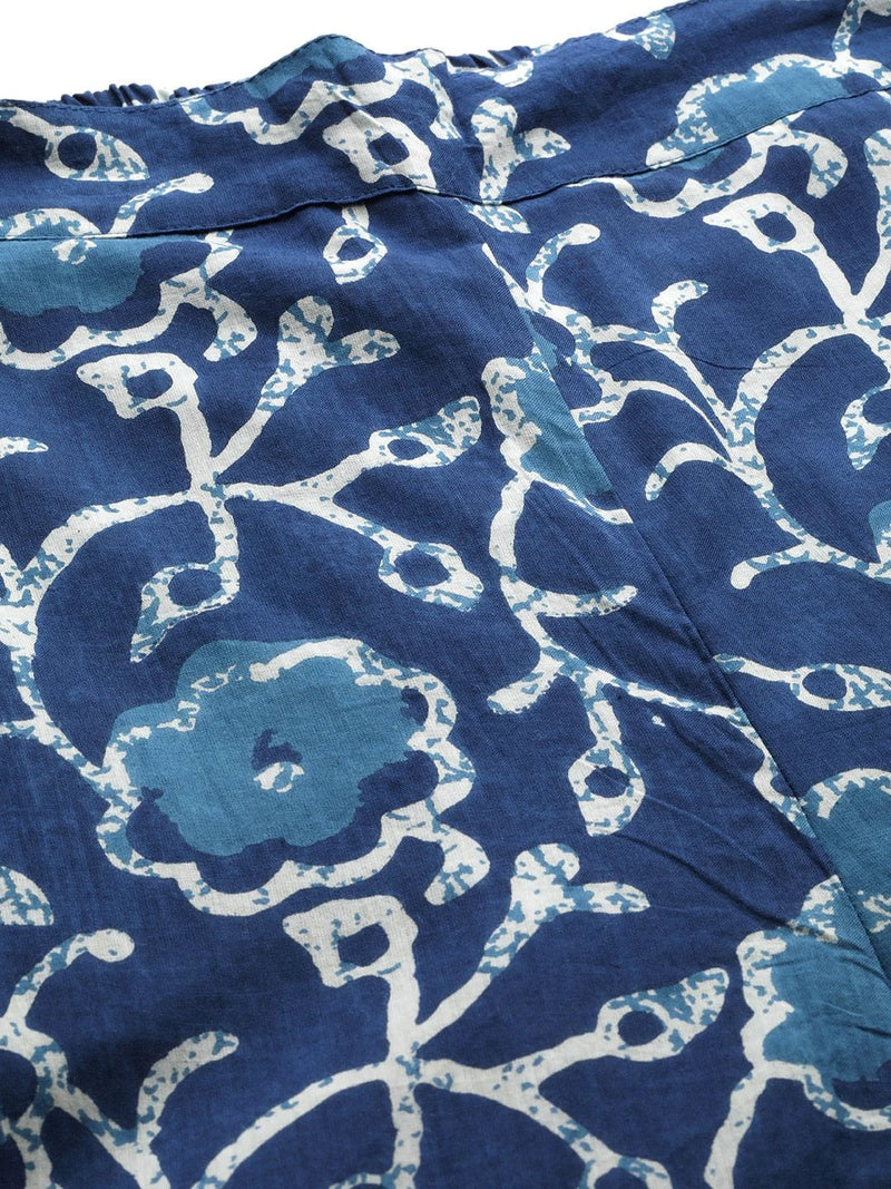Women Blue Floral Printed Cotton Trousers