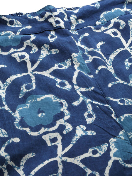 Women Blue Floral Printed Cotton Trousers