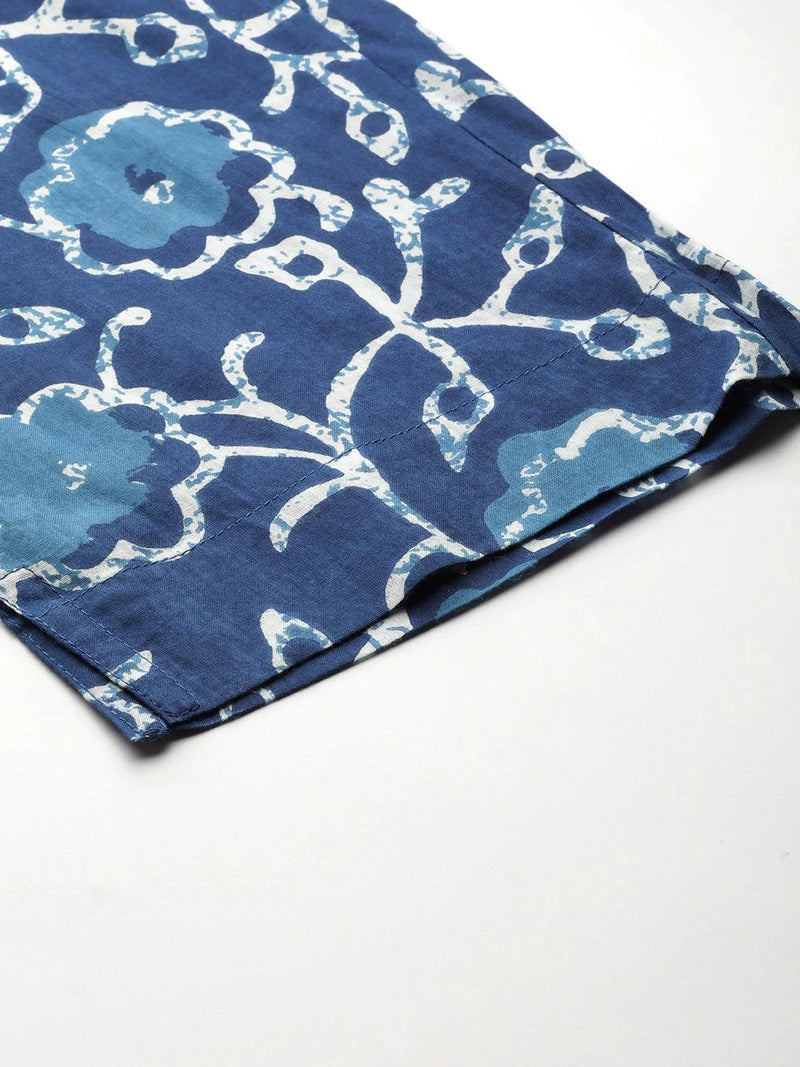 Women Blue Floral Printed Cotton Trousers