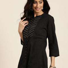 Black Printed Peplum Kurta Side