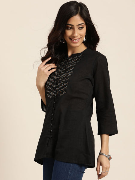 Black Printed Peplum Kurta Side