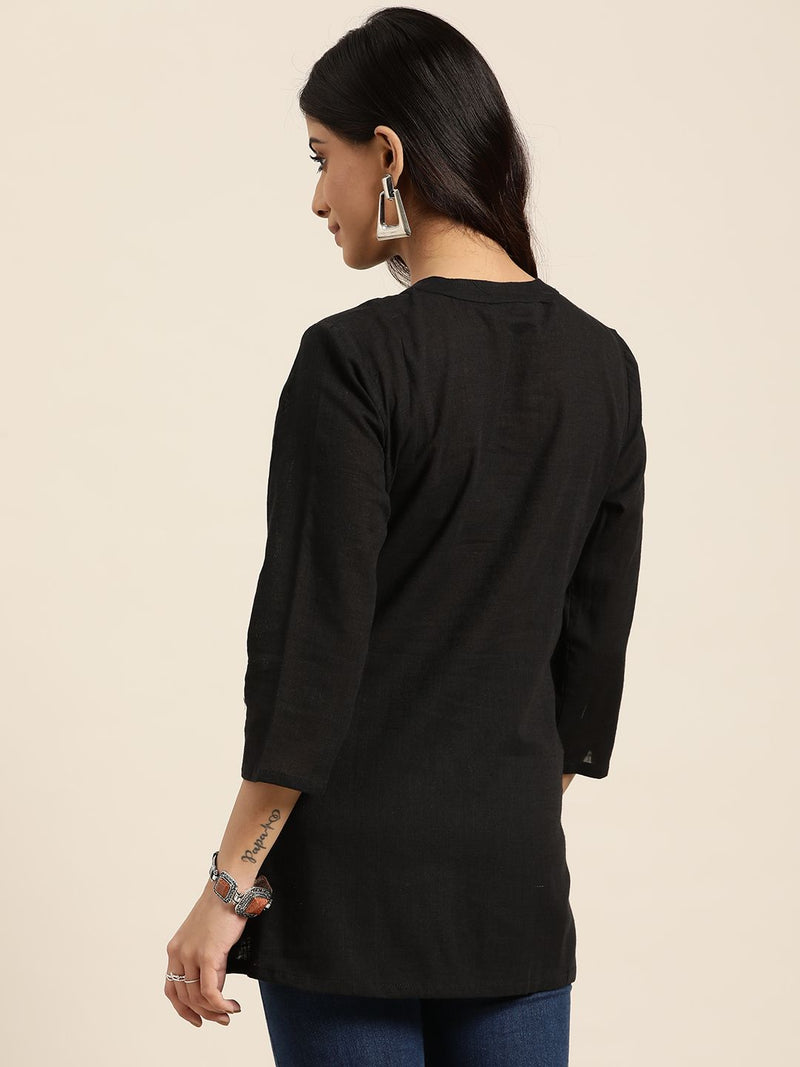 Black Printed Peplum Kurta Back