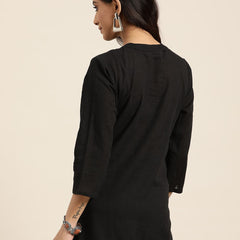 Black Printed Peplum Kurta Back