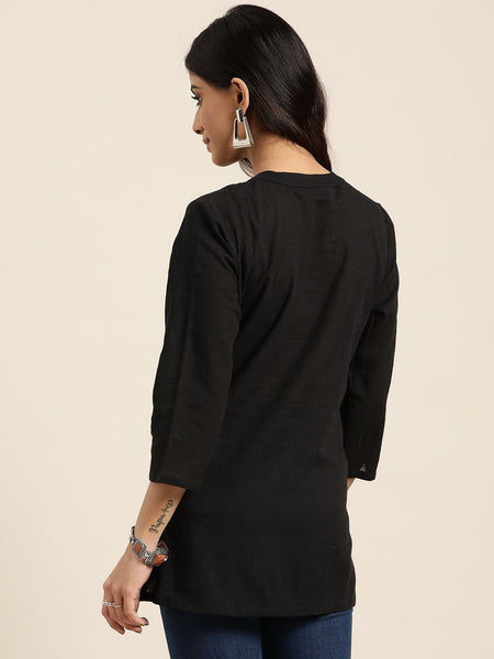 Black Printed Peplum Kurta Back