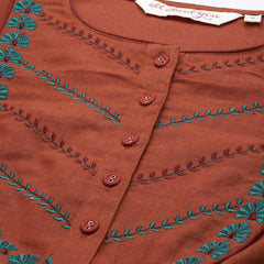 Rust Pleated Yoke Kurta Neck Design