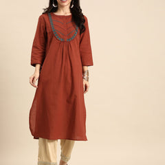 Rust Pleated Yoke Kurta Front