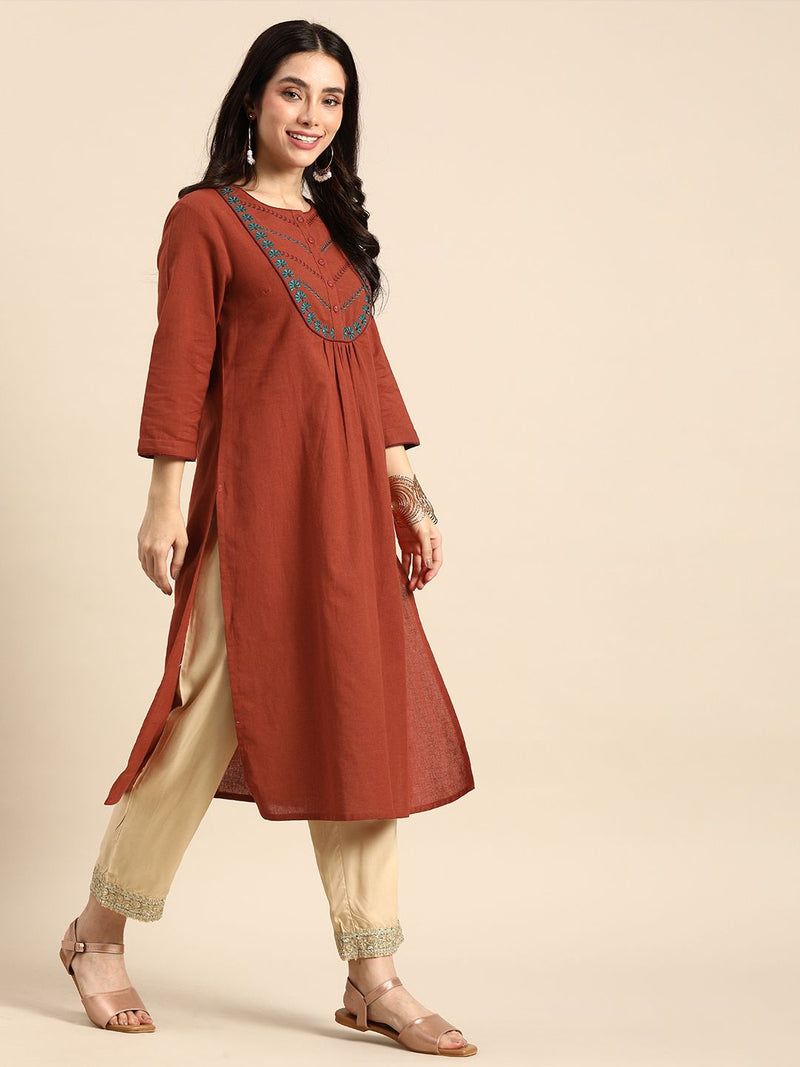 Rust Pleated Yoke Kurta Side