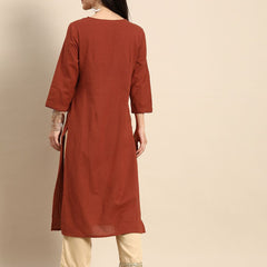 Rust Pleated Yoke Kurta Back