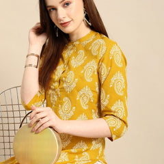 Floral Print Yellow Kurta