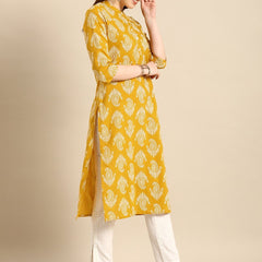 Floral Print Yellow Kurta Side 