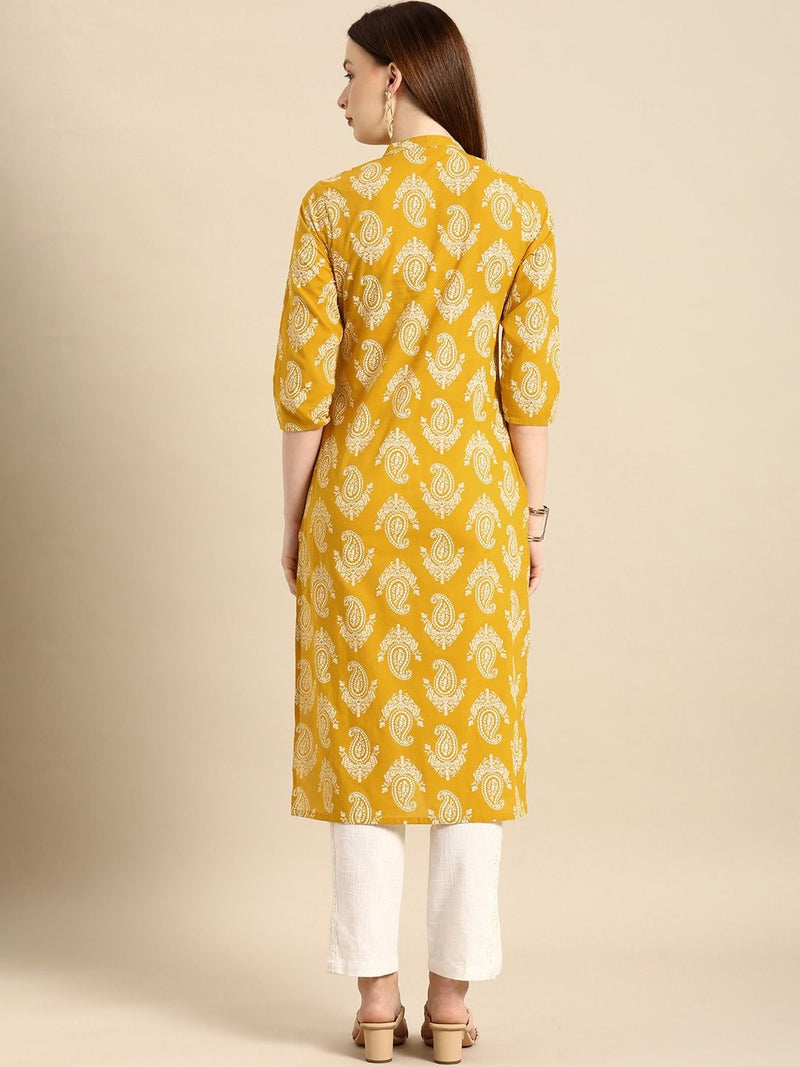 Floral Print Yellow Kurta Back