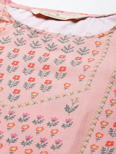Women pink printed straight kurta
