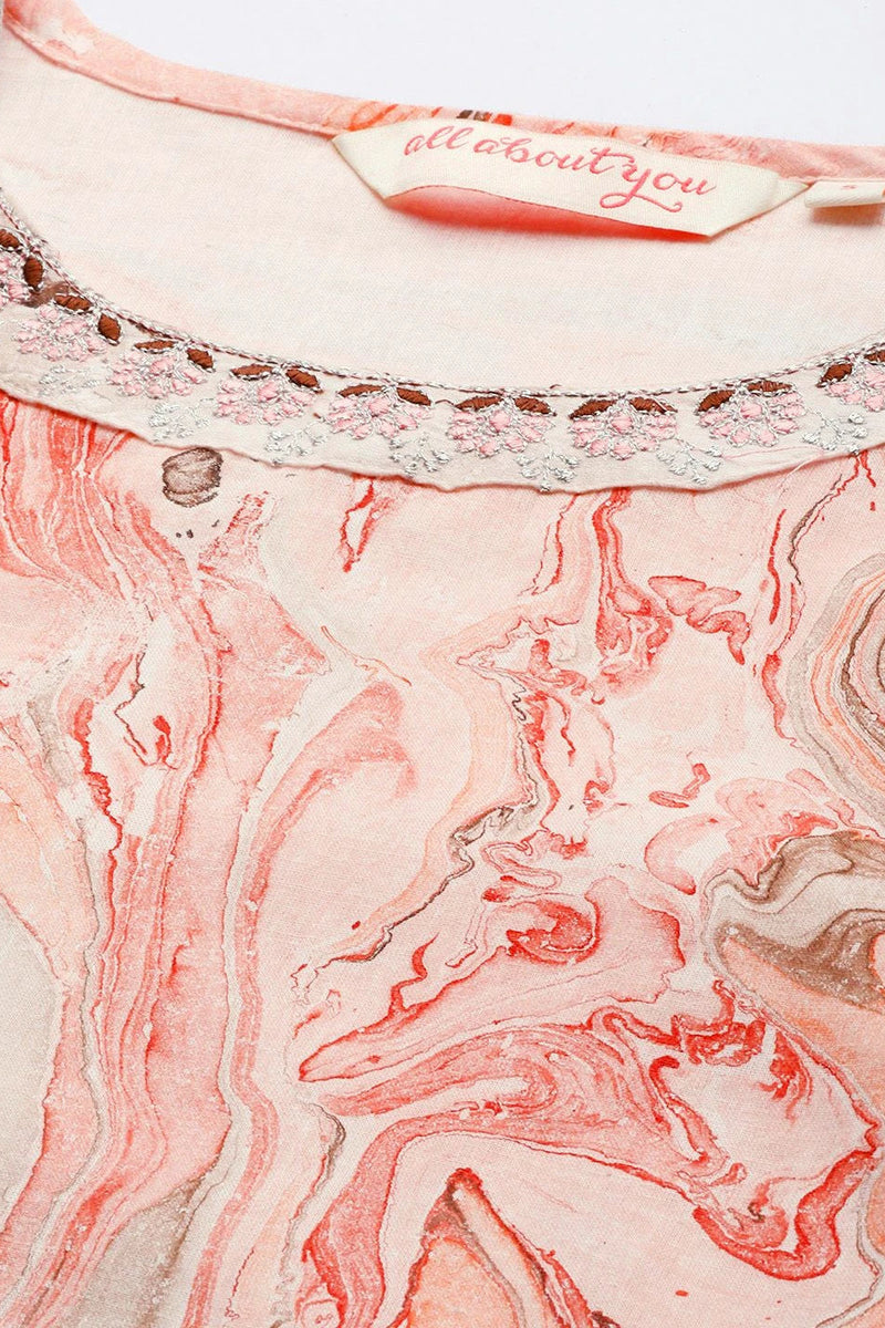 Women peach printed straight kurta
