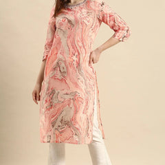 Front view peach cotton kurta women
