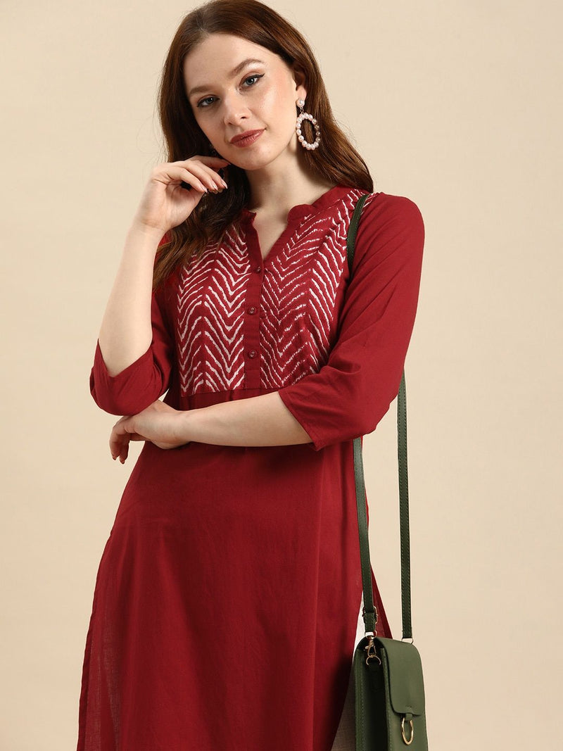 Printed Straight Kurta – Red