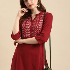 Printed Straight Kurta – Red