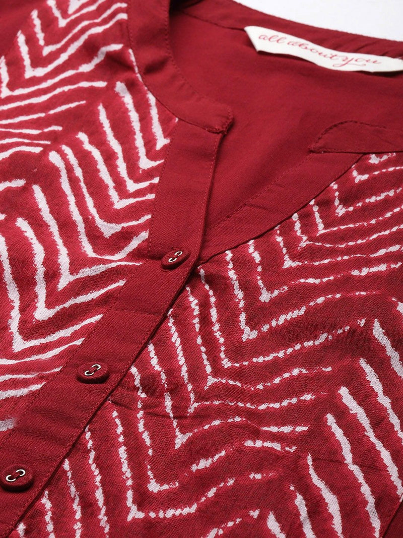 Printed Straight Kurta – Red