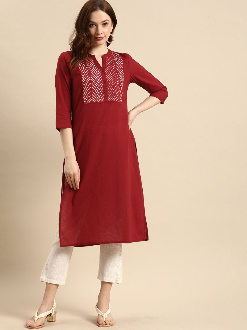 Printed Straight Kurta – Red