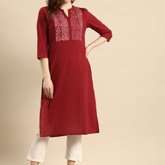 Printed Straight Kurta – Red