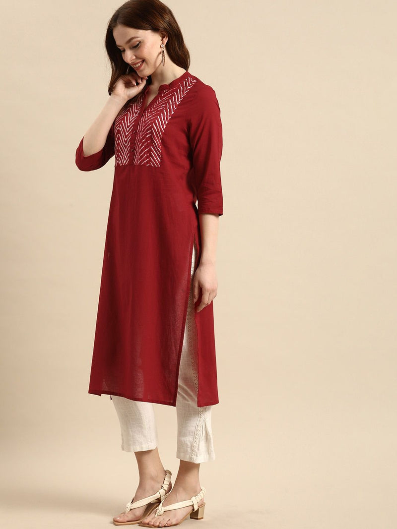 Printed Straight Kurta – Red