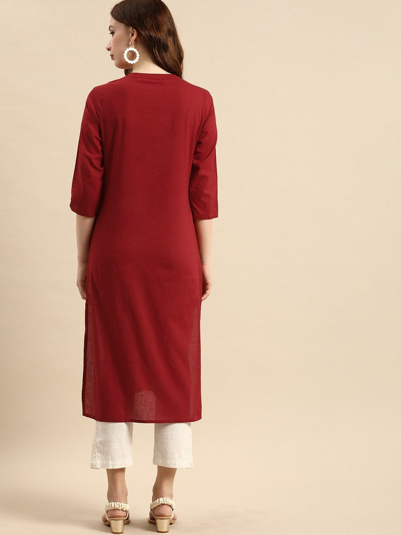 Printed Straight Kurta – Red