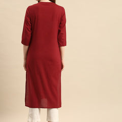 Printed Straight Kurta – Red