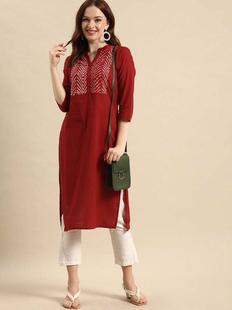 Printed Straight Kurta – Red