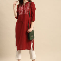 Printed Straight Kurta – Red