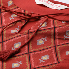 Rust Embroidered Tie-Up Neck Top 