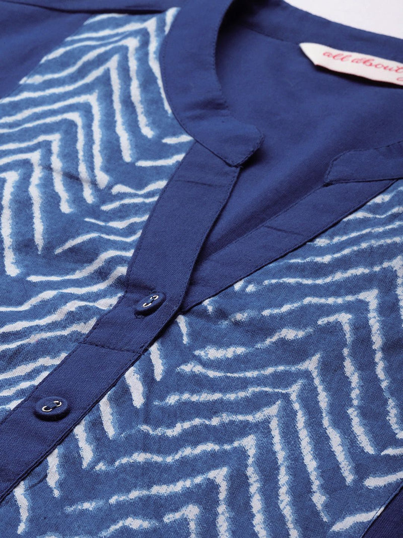 Blue Panel Print Ethnic Kurta 