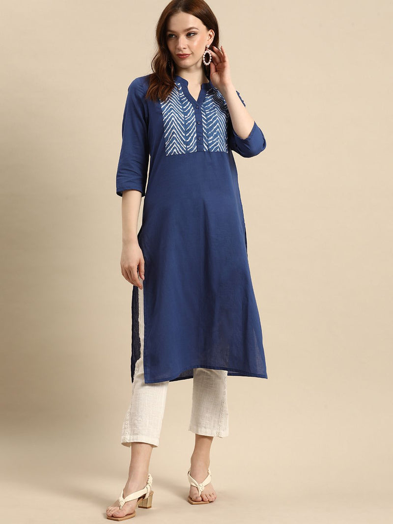 Blue Panel Print Ethnic Kurta Front