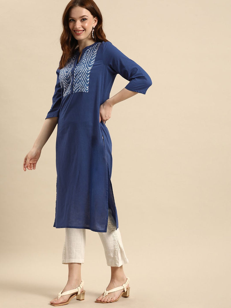 Blue Panel Print Ethnic Kurta Side