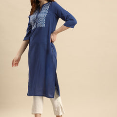Blue Panel Print Ethnic Kurta Side