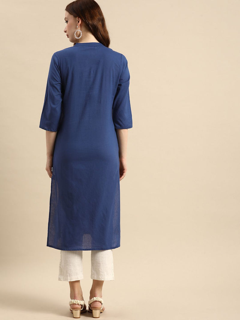 Blue Panel Print Ethnic Kurta Back