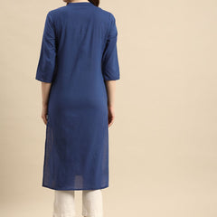 Blue Panel Print Ethnic Kurta Back