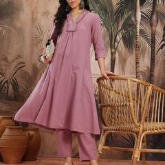Mauve Muse Embroidered Cotton Kurta Trouser Set