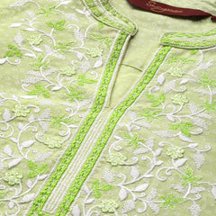 Women Green Embroidered Straight Cotton Kurta