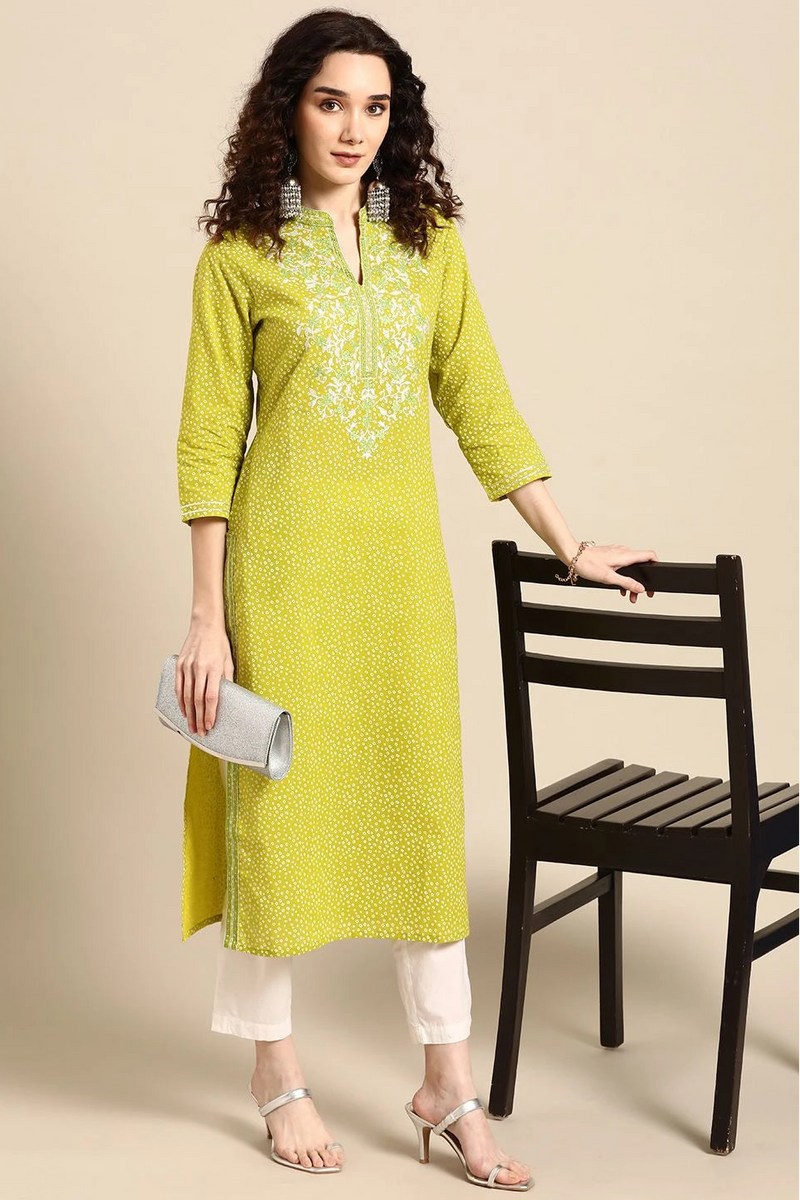 Front view straight cotton kurta women
