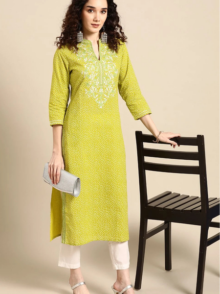 Front view straight cotton kurta women
